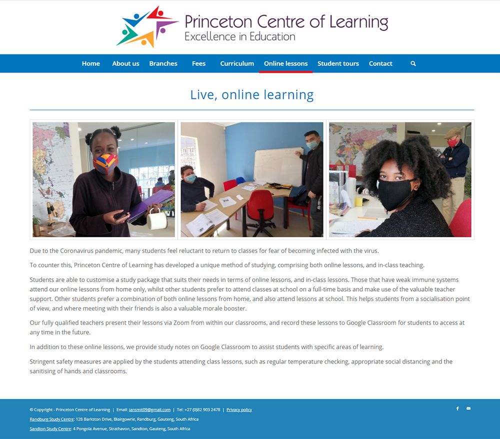 Princeton Centre of Learning website content page