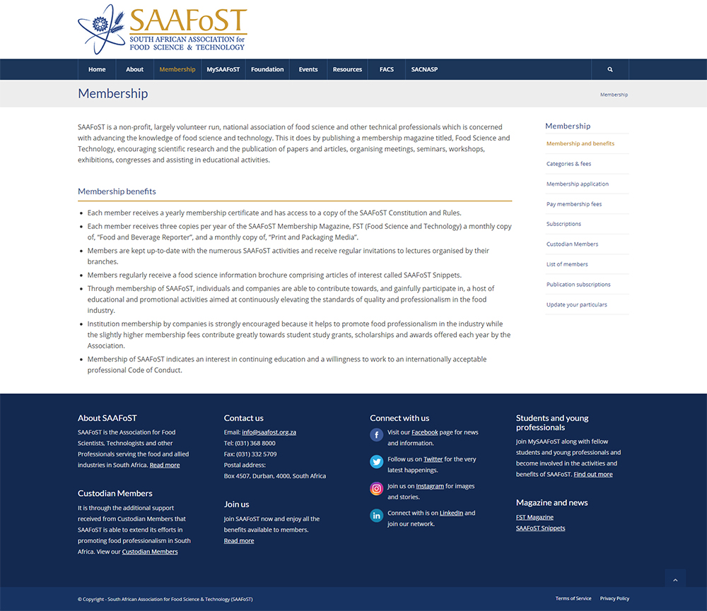 SAAFoST membership website content page