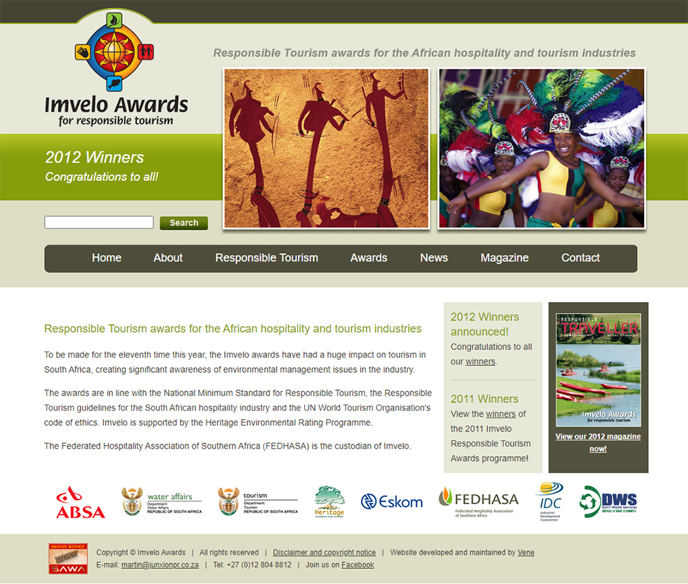 Imvelo Awards website home page