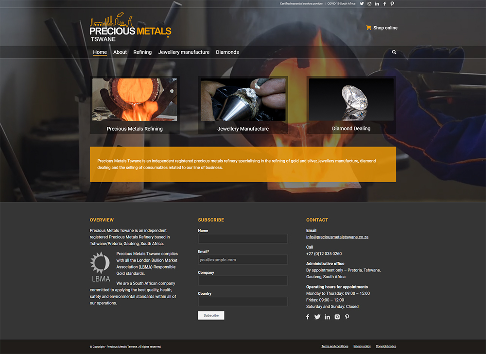 Precious Metals Tswane website home page