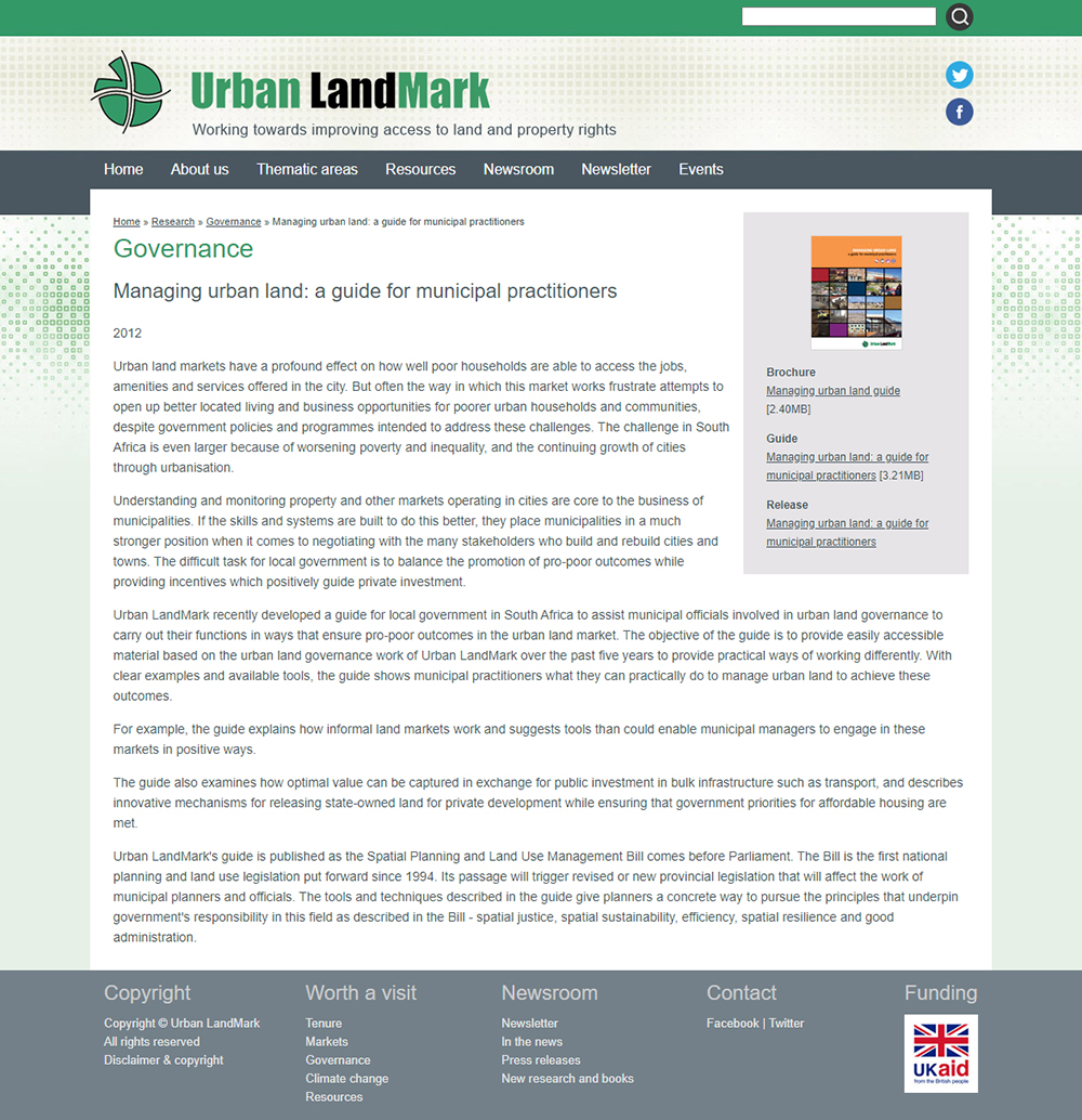 Urban LandMark website content page
