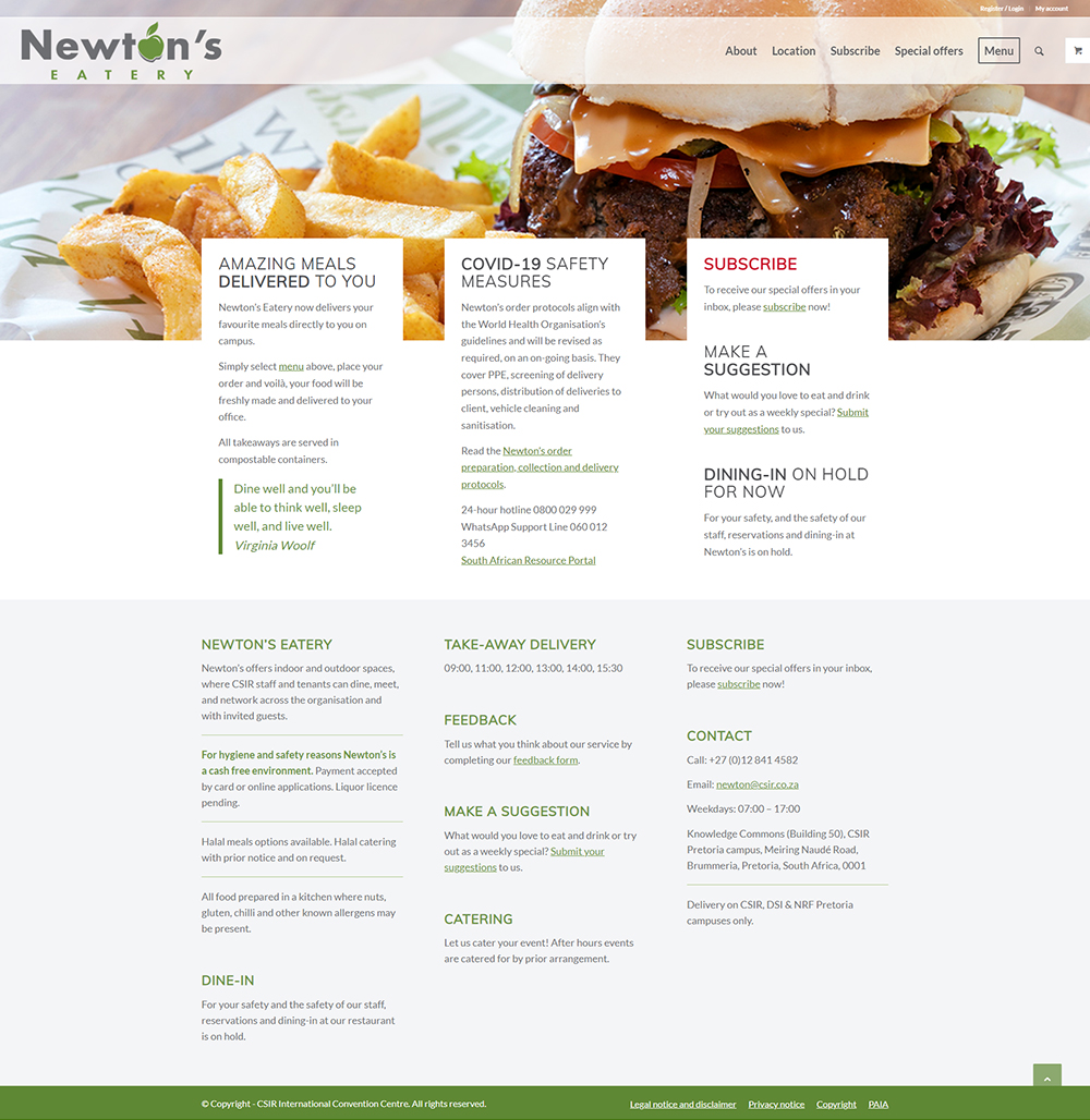 Newton's Eatery home page